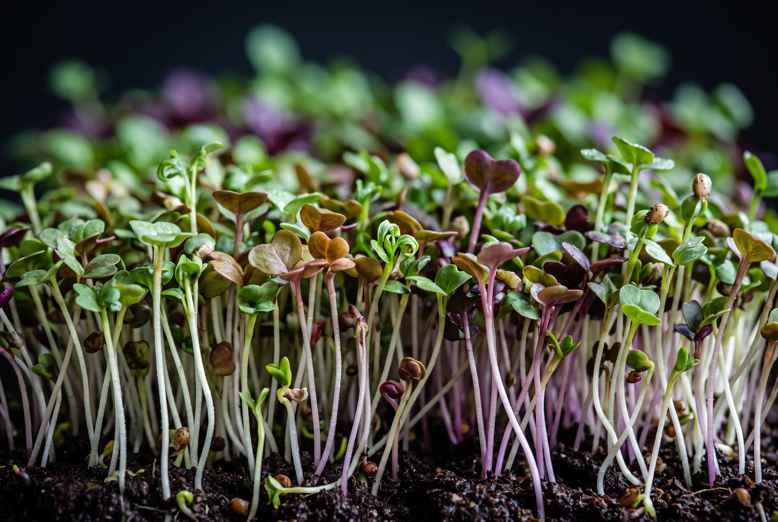 Leafy greens growing in dark soil